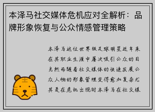 本泽马社交媒体危机应对全解析：品牌形象恢复与公众情感管理策略
